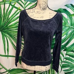 Express S/M Dark Sapphire Blue Velour Boat Neck Cropped long Sleeve Slim Top